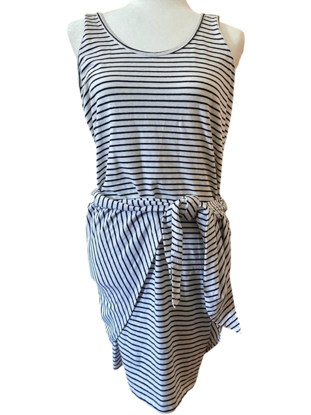 KINLY Striped Tank Dress Wrap Tie Tulip Hem Coastal Nautical Made USA M